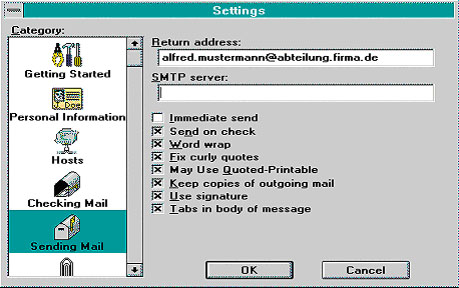Festlegen der Absende-Einstellungen in Eudora