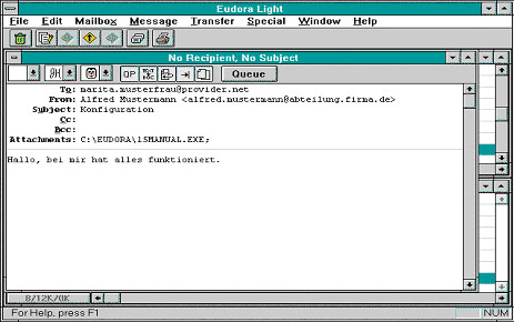 Versenden einer neuen Mail in Eudora